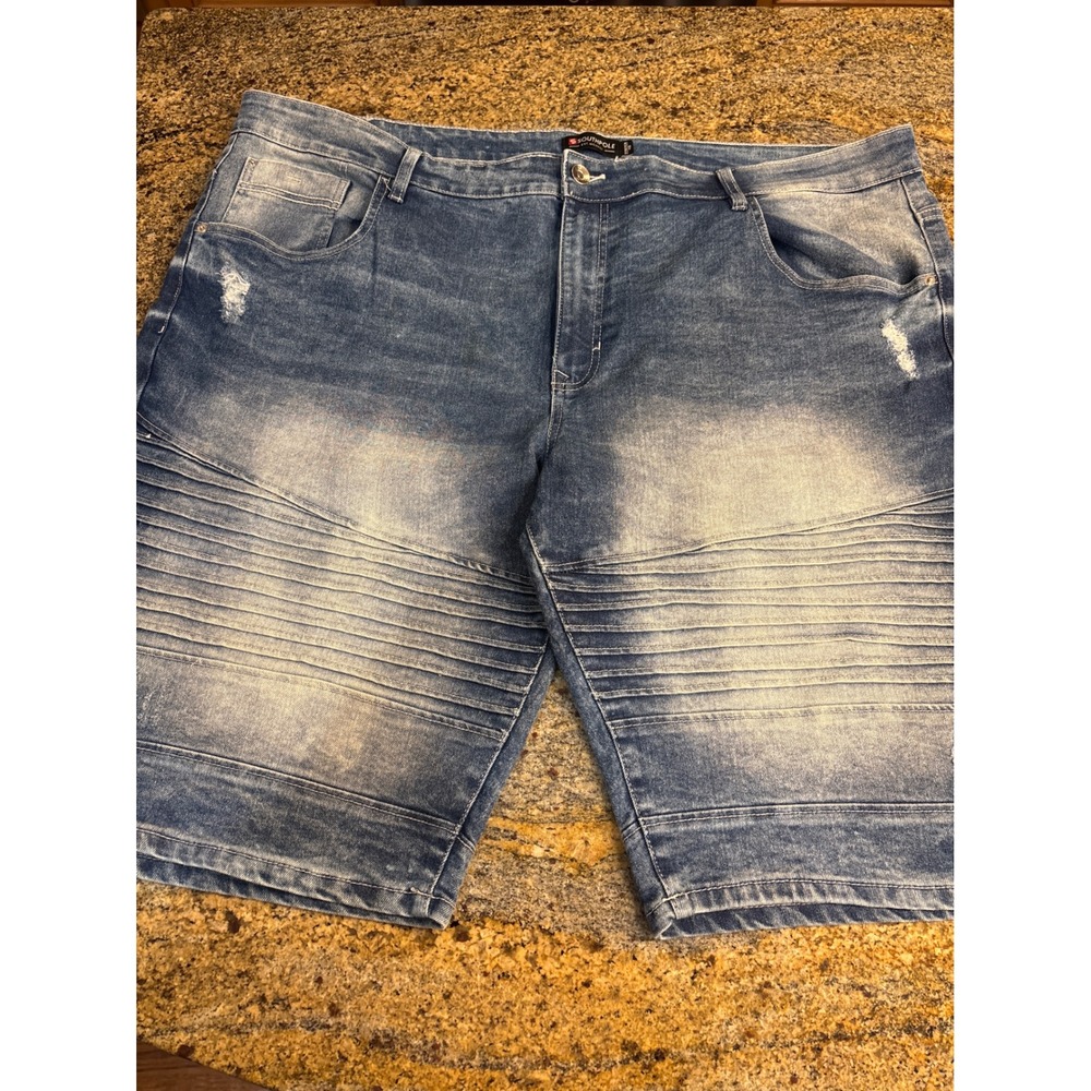 Southpole Mens Blue Moto Stretch Denim Shorts Distressed Light Wash Size 48